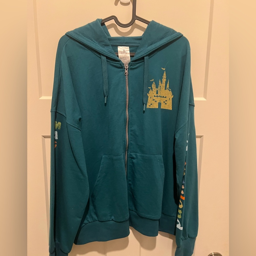 Disney Teal Zip-Up Hoodie with Gold Castle Design
